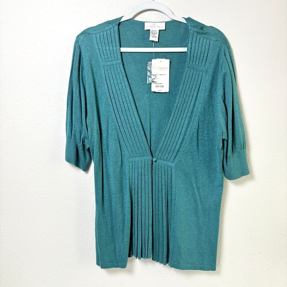 Soft‎ Surroundings Accordion Pleat Cardigan Size XL Teal Green V Neck Silk NWT